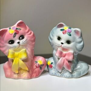 Vintage 60’s Kitty Cat Pink & Gray Ceramic Salt & Pepper Shakers